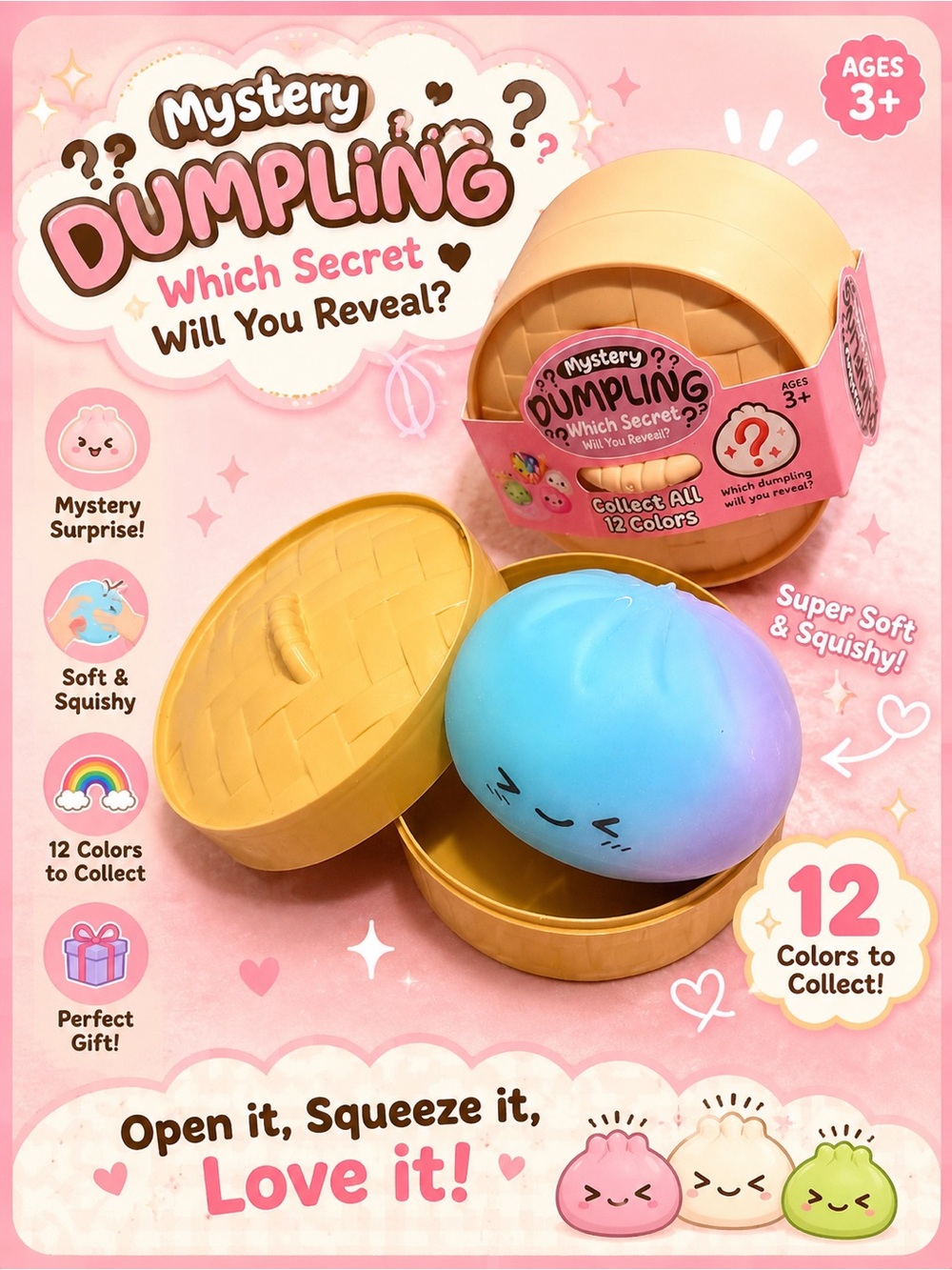 Mystery Dumpling Surprise - Pink & Blue Squishy Plush Toy